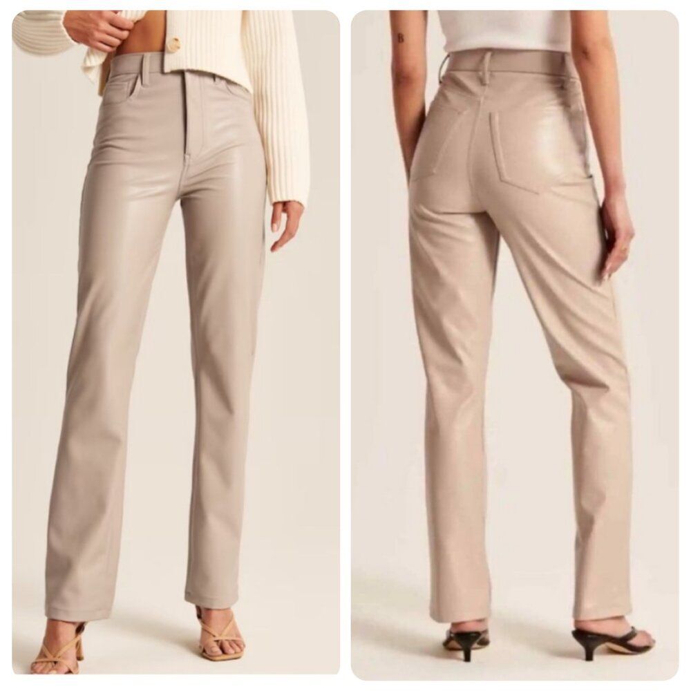 Abercrombie & Fitch '90s Straight Ultra High Rise Vegan Leather Pants | Tan | 6L